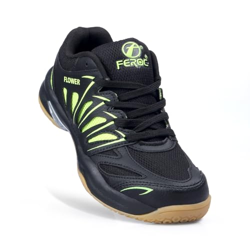 FEROC Kids Badminton Shoes (Non Marking) Active Grip Lightweight & Durable Sole for Boys Girl Kids (Black, 12)