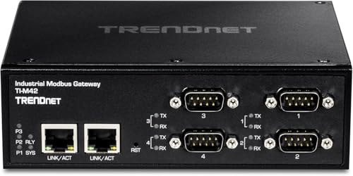 Image of TRENDnet 4-Port Fast Ethernet Industrial Modbus Gateway, 4 x Serial DB-9 Ports, 2 x Fast Ethernet Ports, Up to 100m (328 ft), IP30 Rated Housing, Extreme Temperature Protection, Black, TI-M42