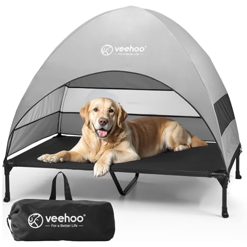 Veehoo Outdoor Dog Bed with Canopy, Cooling Elevated Pet Cot with Removable Shade, Non-Slip Feet...