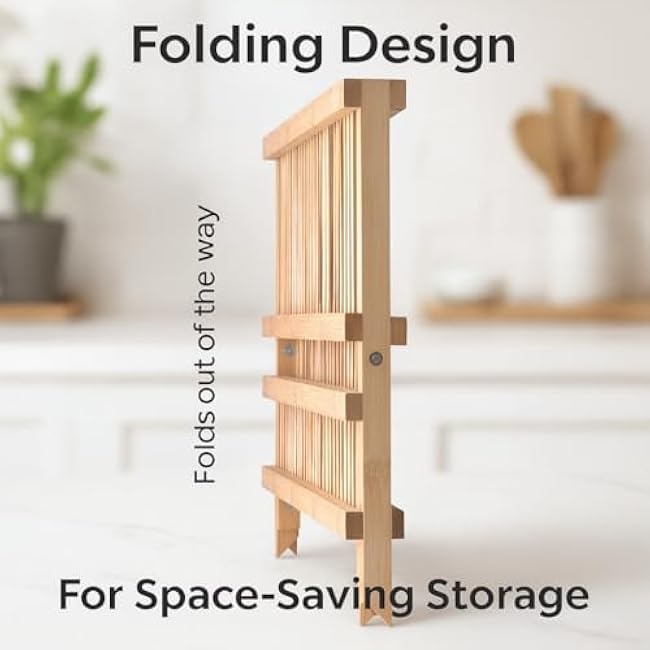 Helen¡¯s Asian Kitchen Bamboo Foldable Compact Dish Drying Rack, 20.5-Inches x 13-Inches