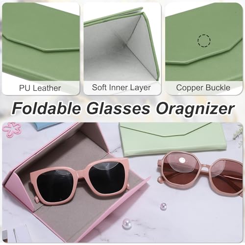Image of PATIKIL Foldable Glasses Case, Triangle Magnetic Sunglasses Organizer Case PU Leather Hard Eyeglass Case for Women (2 Pcs)