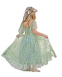 LalaMira Flower Girl Dress Lace Boho Toddler Dresses Backless Ruffle Maxi Girl Dress for Wedding Holiday Beach Party Sage Green-8 Years