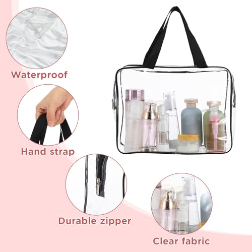 10 PCS Large Clear Makeup Cosmetic Organizer Bag, Plastic PVC Tote Bags with Zipper Handle, Portable Waterproof Transparent Handbag Purse Travel Luggage Pouch3