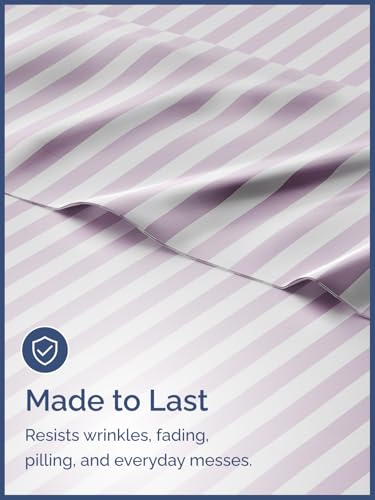 Image of Kids Full Pink Pinstripes Bed Sheets - 4 Piece Pink Pinstripes Sheet Set | Pink Pinstripes Themed Bedding, Ultra-Soft, Cute & Cozy, Breathable & Machine Washable, Bed Set for Boys, Girls & Teens, Cozy