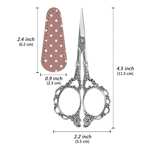 Hisuper 4.5Inch Embroidery Scissors With Leather Scissors Cover, Silver Sewing Craft Scissors Small Precision Scissors For Embroidery Crafting Art Work Needlework Diy Tool #TOP1