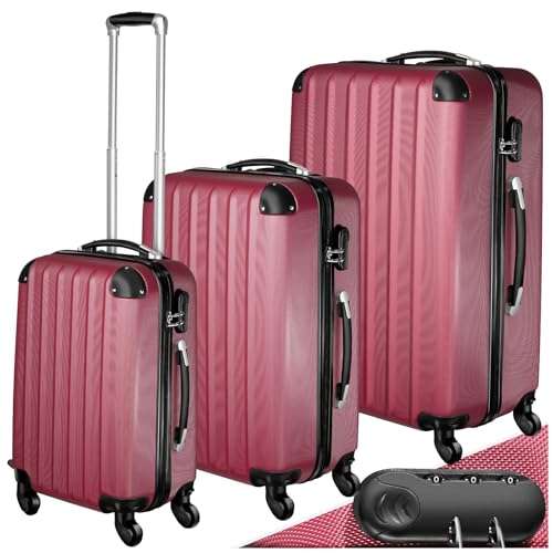 TecTake® Set Valigie Trolley, 3 Pezzi, Rosso
