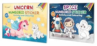 Buy Unicorn and Space Numbered Sticker Activity and Colouring books for ...