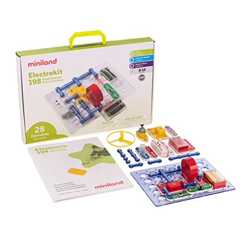 Miniland-Electrokit 198 Experimentos Kit de construcción de circuitos electrónicos para niños,...