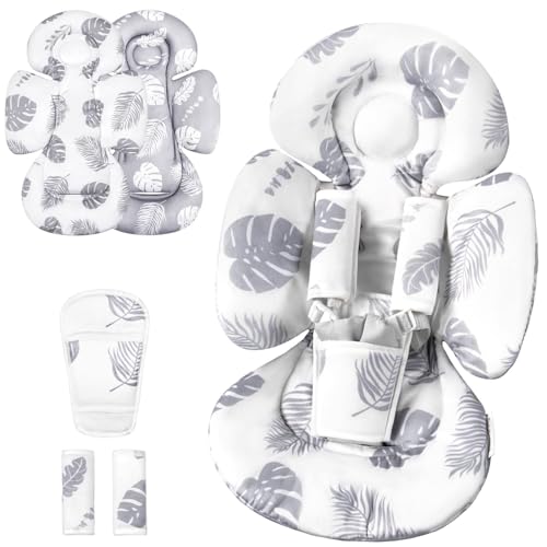 Image of Generic Infant Car Seat Insert Compatible with Mamaroo Swing & Graco Swing and Infant Car Seat, Newborn Insert Baby Head Body Support, Reversible Design, Breathable Soft Fabric, 1Pcs - Grey Leaf
