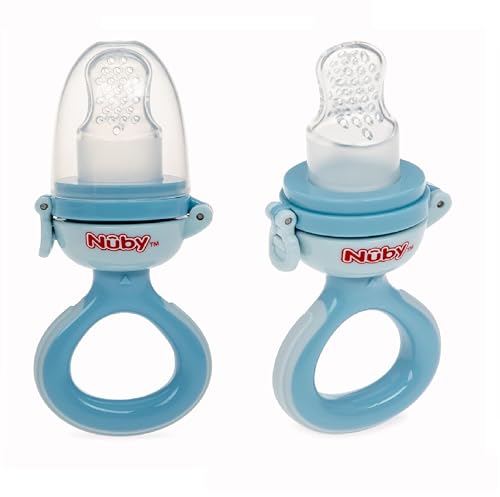 Image of Nuby Twist N' Feed Infant First Foods Feeder with Hygienic Cover: 10M+, Blue 2 Count