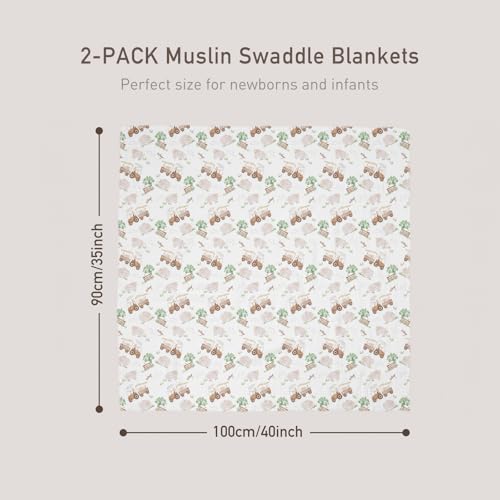 Image of GLLQUEN BABY Muslin Swaddle Blankets 2Pk Receiving Blanket Large 35 inch x 40 inch | Soft Cotton Baby Blankets for Girls Boys Breathable Nursery Swaddles for Newborns, Baby Essentials Shower Gift, Barn Prelude