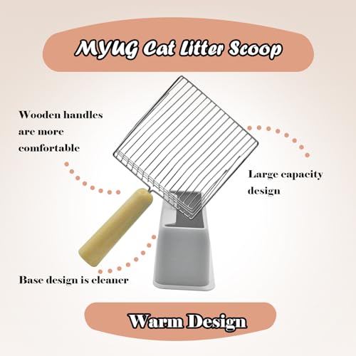 Image of Metal Cat Litter Scooper with Holder,Stainless Steel Litter Scooper with Holder Heavy-Duty Cat Scoop Non-Stick Kitten Poop Deep Shovel for Kitty Box (Grey)