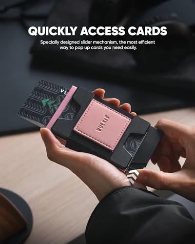 VULKIT Minimalist Pop Up Wallet RFID Blocking Aluminum Credit Card Holder with Expandable Backplate, Holds 12 Cards and Cash for Men and Women Rose2