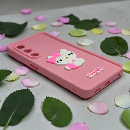 Image of Silicone Back Cover Case for Oppo K13x 5G / Oppo A5 5G | Cute Fun 3D Happy Kitty Design Silicone Case | Camera Protection Bump | Shockproof Back Cover Case for Oppo K13x (Pink)
