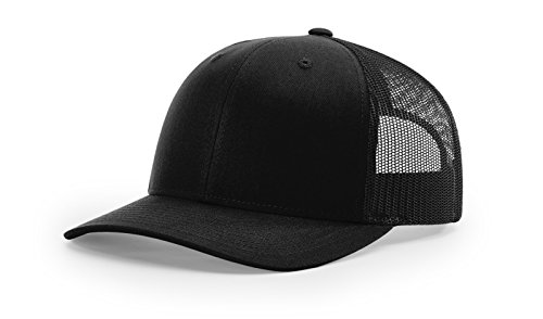 Running Partner Richardson 112 112P Trucker Mesh Snapback Hat Curved Bill with NoSweat Hat Liner (Adjustable Snapback Solid Colorway, Black)