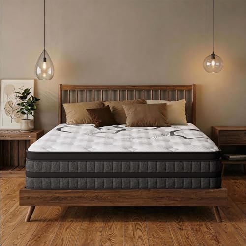 Image of Queen Mattress 14 Inch Mattress Hybrid with Memory Foam and Pocket Springs for Motion Isolation Breathable and Cooling Comfort Medium Firm Support Fiberglass Free 365-Night Trial