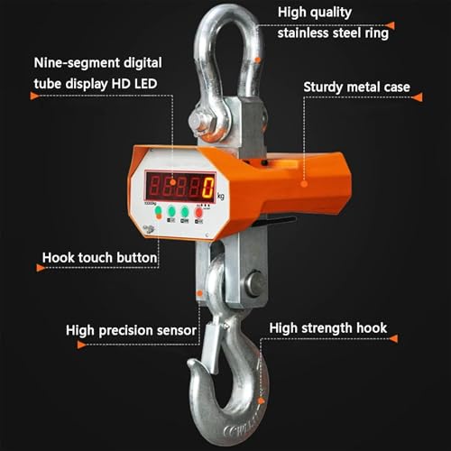 High Precision Industrial Digital Crane Scale, Heavy-Duty Hanging Scale with LCD Display, Tare/Zero/Data Hold/Unit Change for Construction & Travel Use