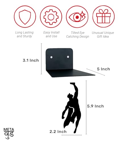Image of Illusion Bookholder | Wall Mounted Book End | Superhero Bookshelf | Decor for Kids Room, Invisible Metal Book Holder Heavy Duty (Superman)