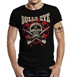 LOBO NEGRO Original Design, T-Shirt für den Dart Fan: Bulls-Eye Skull schwarz