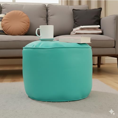 Image of Premium Faux Leather Footstool /Footrest /Pouffe | EPS Beans Filled | Ready to Use | Soft Cushioned Ottoman | Durable Leatherette Finish | Living Room, Bedroom & Office Color- (Aqua)