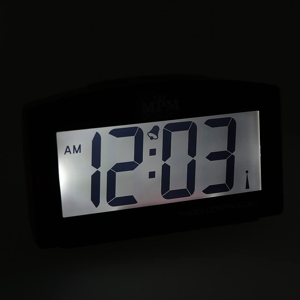 MPM Sveglia in stile retrò blu senza ticchettio, classica sveglia forte per dormire profondo, sveglia analogica con elementi metallici, luce LED