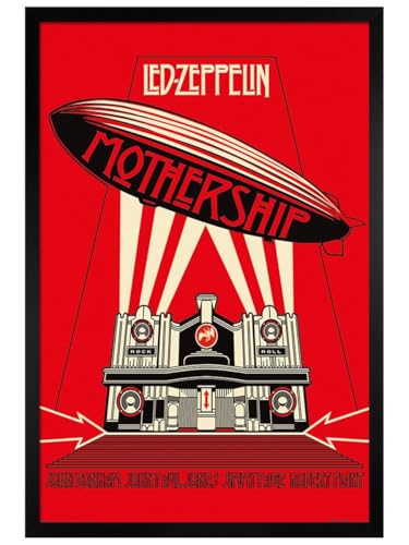 Grindstore Poster encadré en bois noir avec cadre LED Zeppelin Mothership rouge – Décoration murale/art, idée cadeau pour le salon, la chambre à coucher,...