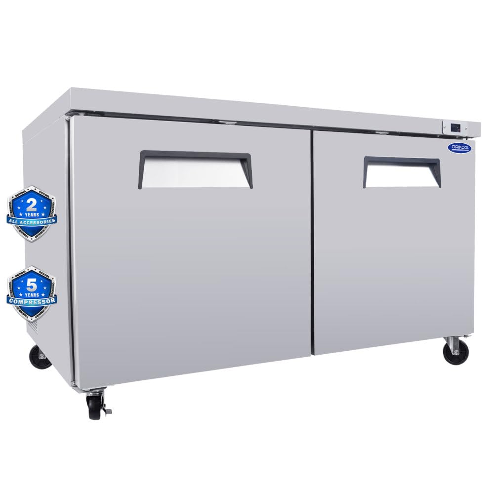 ORIKOOL 60" Commercial Under Counter Freezer 2 Door 18.5 Cu.ft Undercounter Work Top Freezers ETL Approved (double door -8~-1℉)