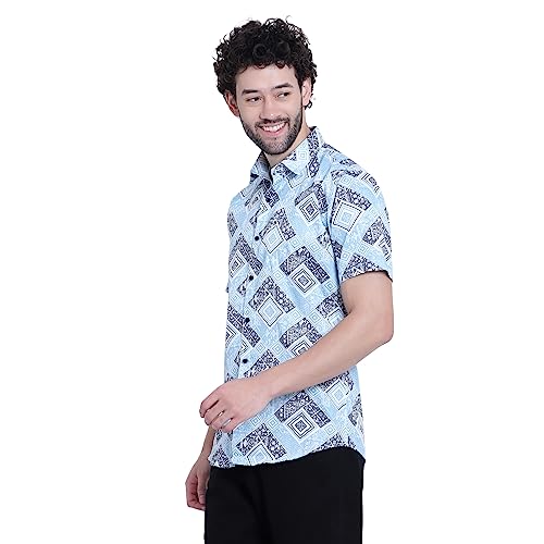 Image of WEFTIN [LIVE IN LIFESTYLE] Men's Wear Shirt for Outdoor & Indoor Casual Wear 100% Cotton Fabric All Pattern Printed Shirt in Half Sleeve (R16002 Half)