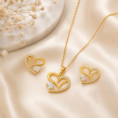 Image of Nilu's Collection Heart Necklace With Earrings for Women