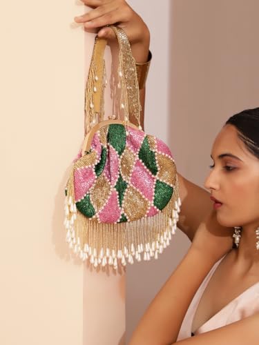 Image of THE TAN CLAN Ava Pearl Batua Bag for women Purses Luxury Evening Handbags for ladies with Magnetic Closure