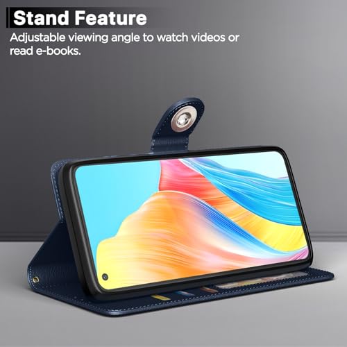 Image of Pikkme Flip Cover Leather Finish | Inside TPU with Card Pockets | Wallet Stand and Shock Proof | Complete Protection Button Flip Case for Oppo A78 4G (Blue)