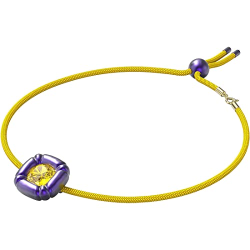 Swarovski Dulcis Necklace with Yellow Crystal in Purple Molded Setting on a Yellow Braided Cord, Part of the Dulcis Collection