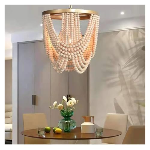 Chandelier perles de bois salon suspension vintage rustique