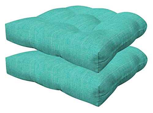 Honeycomb Indoor/Outdoor Textured Solid Surf Aqua Contoured Tufted Seat Cushion: Recycled Fiberfill, Weather Resistant, Comfortable And Stylish Pack Of 2 Patio Cushions: 19.5" W X 18.5" D X 4" T #TOP11