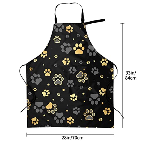 Perinsto Animal Dog Paws Prints Waterproof Apron With 2 Pockets Kitchen Chef Aprons Bibs For Cooking Baking Painting Gardening Grooming #TOP5