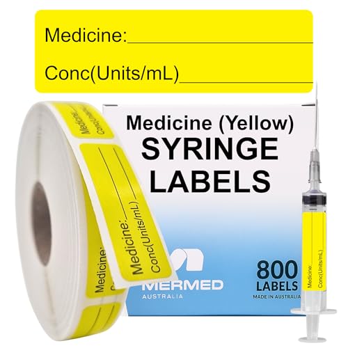 Image of Yellow Medicine Syringe Labels (Units /mL) - 800 Medication Labels Stickers, 12mm x 40mm, for Hospitals, Pharmacy & Vet