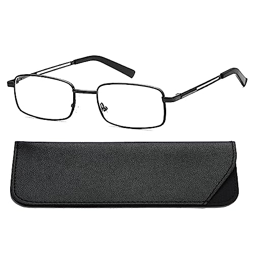 Hubeye Occhiali da Lettura Uomo Rettangolare In Metallo Cerniera A Molla Materiale In Acciaio Inox Occhiali Anti Luce Blu con la custodia in pelle 2.50