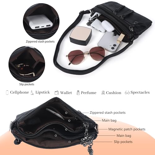 Image of Angel Kiss Small Crossbody Bag for Women Leather Crossbody Purse Triple Compartments Cell Phone Purse Shoulder Bags for Women