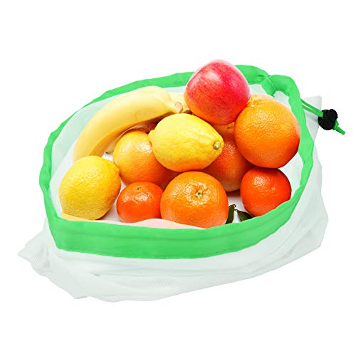 Doolland 10 wiederverwendbare Maschenbeutel, Premium-Netz-Gemüsebeutel, Netzbeutel, Kordelzug, waschbar, umweltfreundliche Beutel für Lebensmittel/Einkauf, Aufbewahrung, Obst und Gemüse Spielzeug Cover