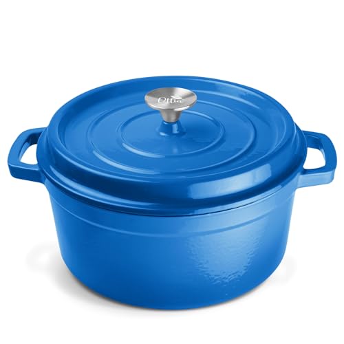 Ottia Gusseisen Topf, 26 cm, 5 Liter, Premium Emaille, Schmortopf Bräter mit Deckel, Gusseisentopf, Dutch Oven, Brotbackform, Brotbacktopf, alle Herdarten (auch Induktion), ofenfest, Händler aus HH
