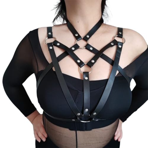 FEHEOO - FEHEOO Chest Harness for Women - Gothic Punk Body Harness(Crisscrossed), Sexy Open Cup Harness, BDSM Bondage Strap, Waist Strap Harness for Halloween Roleplay, Clubwear & Bedroom Black