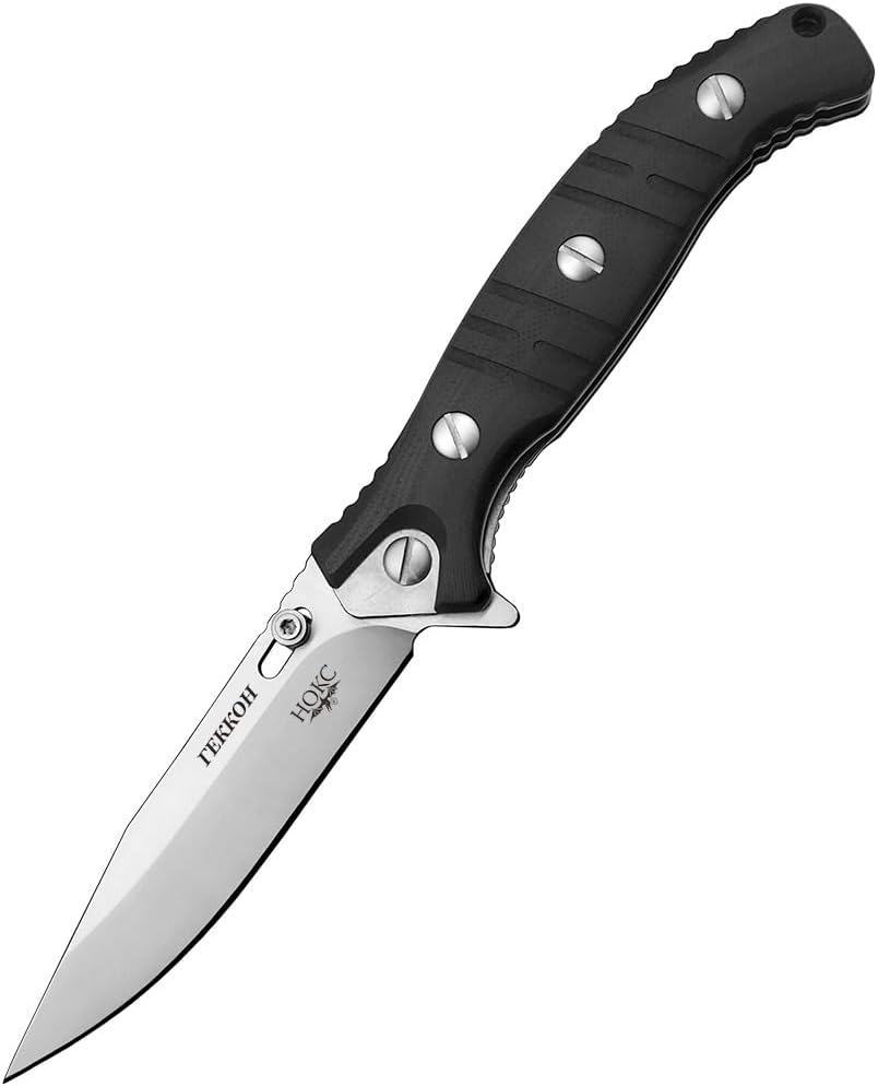 HOKC Gecko | 340-100406 | Pocket Knife, EDC Knife by Official Dealer - Liner Lock, G10 Handle, Comfortable Pocket Clip, Ball Bearing, Finger Flipper, Adjustable Thumb Stud, Long and Durable D2 Stainless Tool Steel, Satin Finished - Ideal for Camping & Hunting