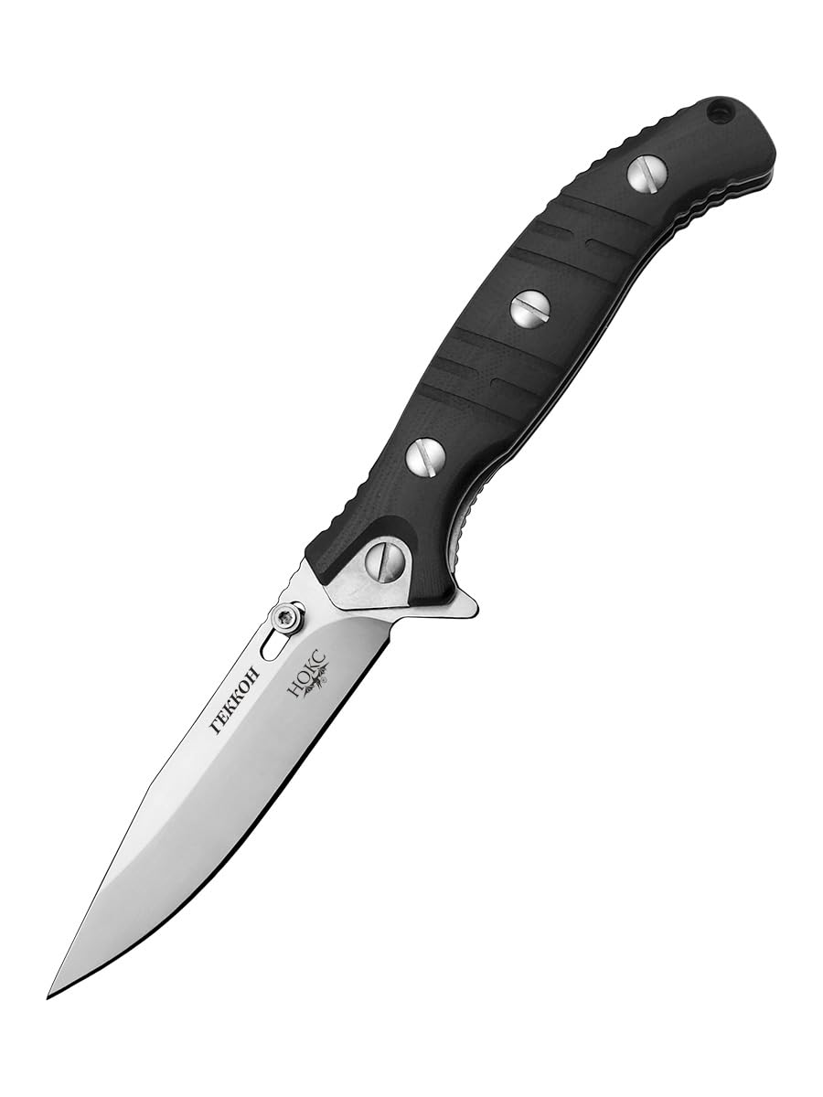 HOKC Gecko | 340-100406 | Pocket Knife, EDC Knife by Official Dealer - Liner Lock, G10 Handle, Comfortable Pocket Clip, Ball Bearing, Finger Flipper, Adjustable Thumb Stud, Long and Durable D2 Stainless Tool Steel, Satin Finished - Ideal for Camping & Hunting
