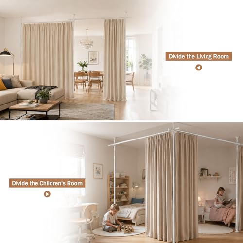 Room Divider Curtain Rod, Adjustable Room Separator for Space Partition 4-10ft(H) 28-116inch(W) Temporary No Drill Wall Room Divider Floor to Ceiling Tension Rod, White by HORSE SECRET - Used condition - Image 8