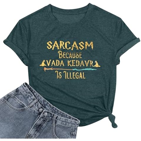 FASHGL Magic T-Shirt Women Funny Sarcasm Letter Graphic Tee Casual Holiday Magic School Short Sleeve Tops Green Cover