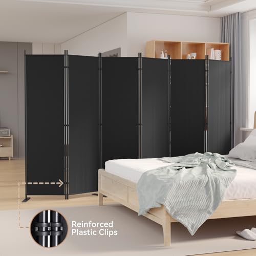 Image of C-Hopetree 6 Panels Room Divider, 6 Ft Tall Indoor Folding Privacy Screen, Portable Partition Separator, Freestanding Separation Temporary Wall for Office, Bedroom, 120 inch W X 71 inch H, Black