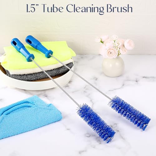 Image of Baderke 2 Pcs Drain Brush Pipe Cleaning Tube Brush, Blue, 19.7 x 1.5 Inch | Nylon Long Tube Cleaner, 2 Inch Drain Scrubber, PVC Shower Pipe Brush for Kitchen Sink, Water Bottle, Flexible Cleaning Tool
