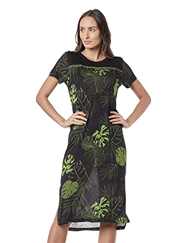 Colcci Fitness Vestido Midi Estampado feminino, M, Preto/Verde