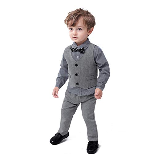 Baby Boy Gentleman Set with Dress Shirt+Bow Tie+Vest and Pants 3PC Set3