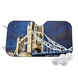 Alta calidad: parasol UV impreso con puente de la Torre BREAUX en Londres, hecho de tela Oxford + material de aluminio de alta calidad, aislamiento térmico, protección contra el calor, ligero y portátil.